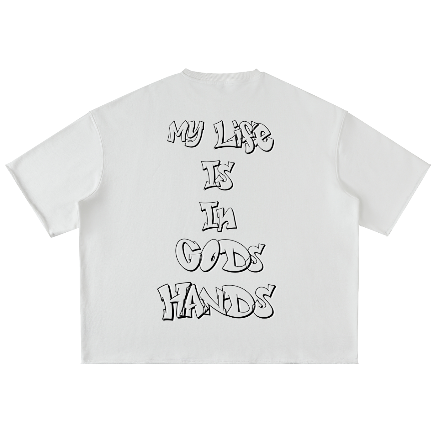 “In God’s Hands” Heavyweight Washed Rolled Hem T-Shirt – Divine Protection Drop (WHITE)