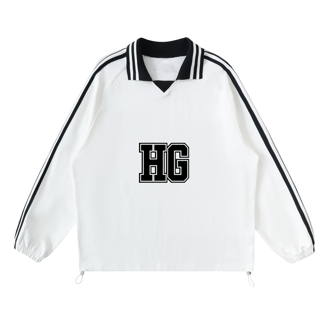 Heavens Garden John 14:14 Varsity-Striped Lapel Sweatshirt – White