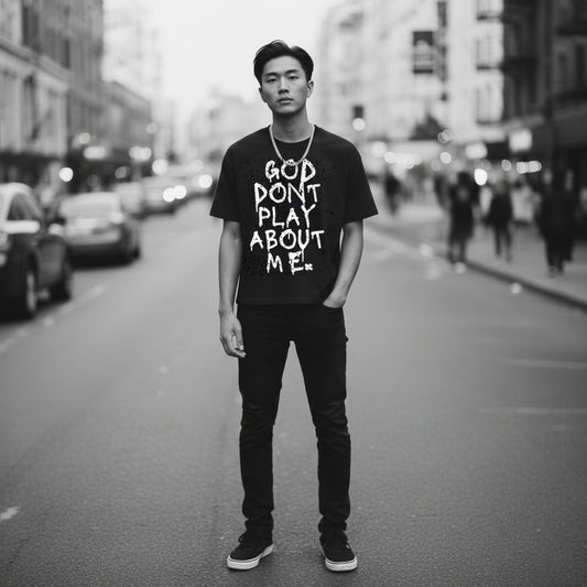 GOD DON’T PLAY ABOUT ME – Unisex Boxy Cotton T-Shirt (Black)