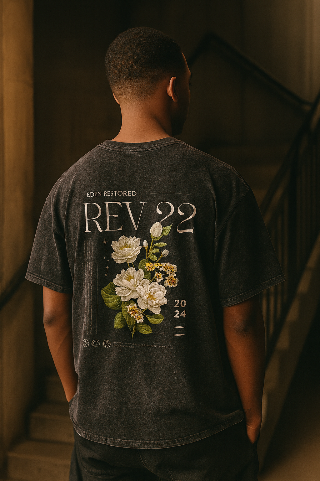 Heavens Garden Unisex “Eden Restored” Revelation 22 Raw Edge Snow Washed Boxy T-Shirt