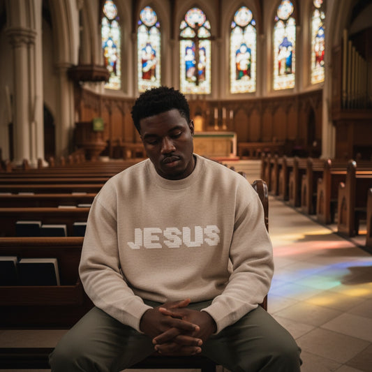 Heaven’s Garden “JESUS” Relaxed Fit Knitted Crew Sweater