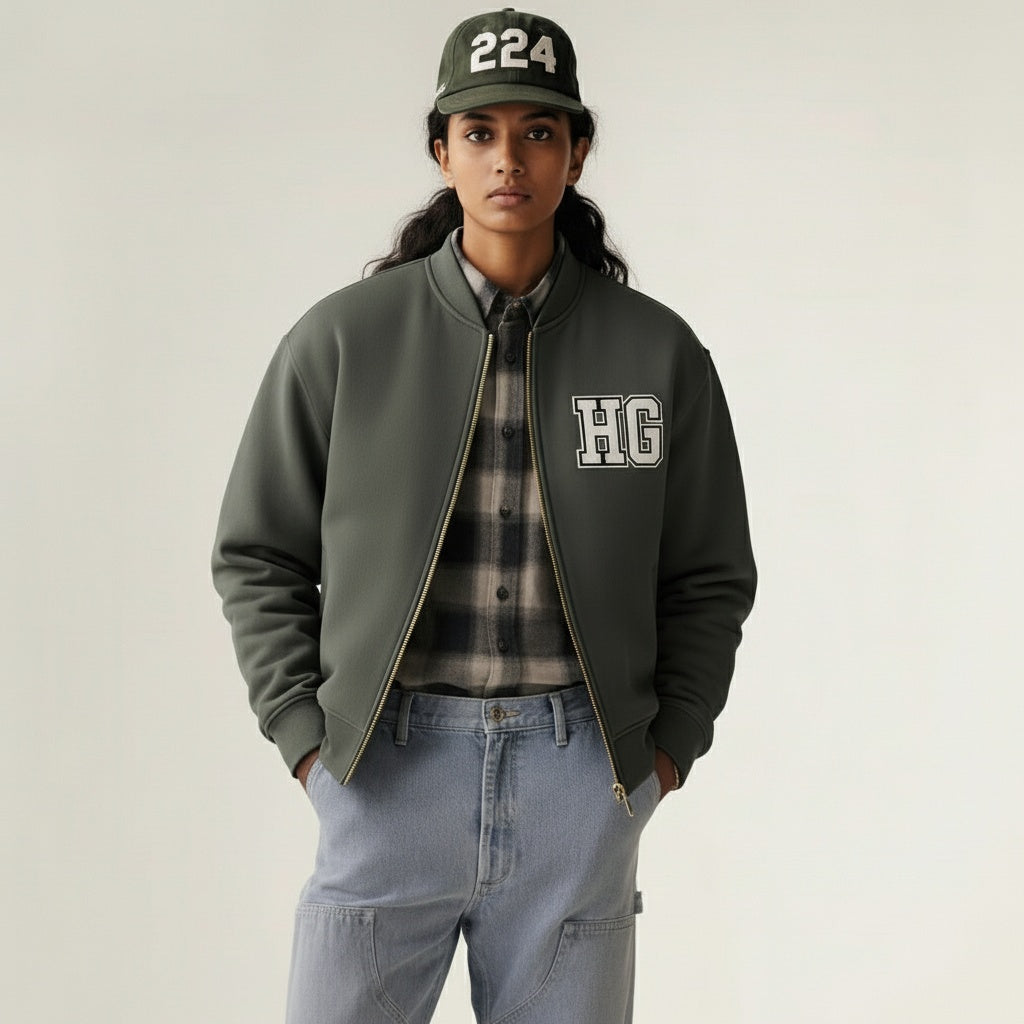Heavens Garden Fleece Zip-Up Varsity Jacket – “Come As You Are”