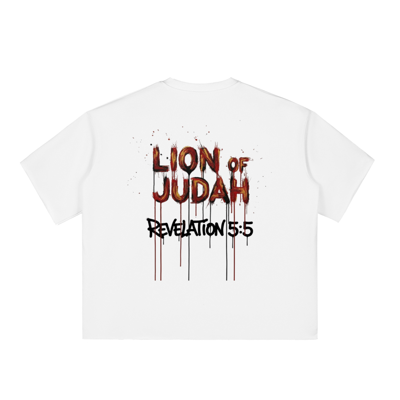 "Lion of Judah" Revelation 5:5 Paint Drip Graphic Boxy Half-Sleeve Raw-Edge T-Shirt
