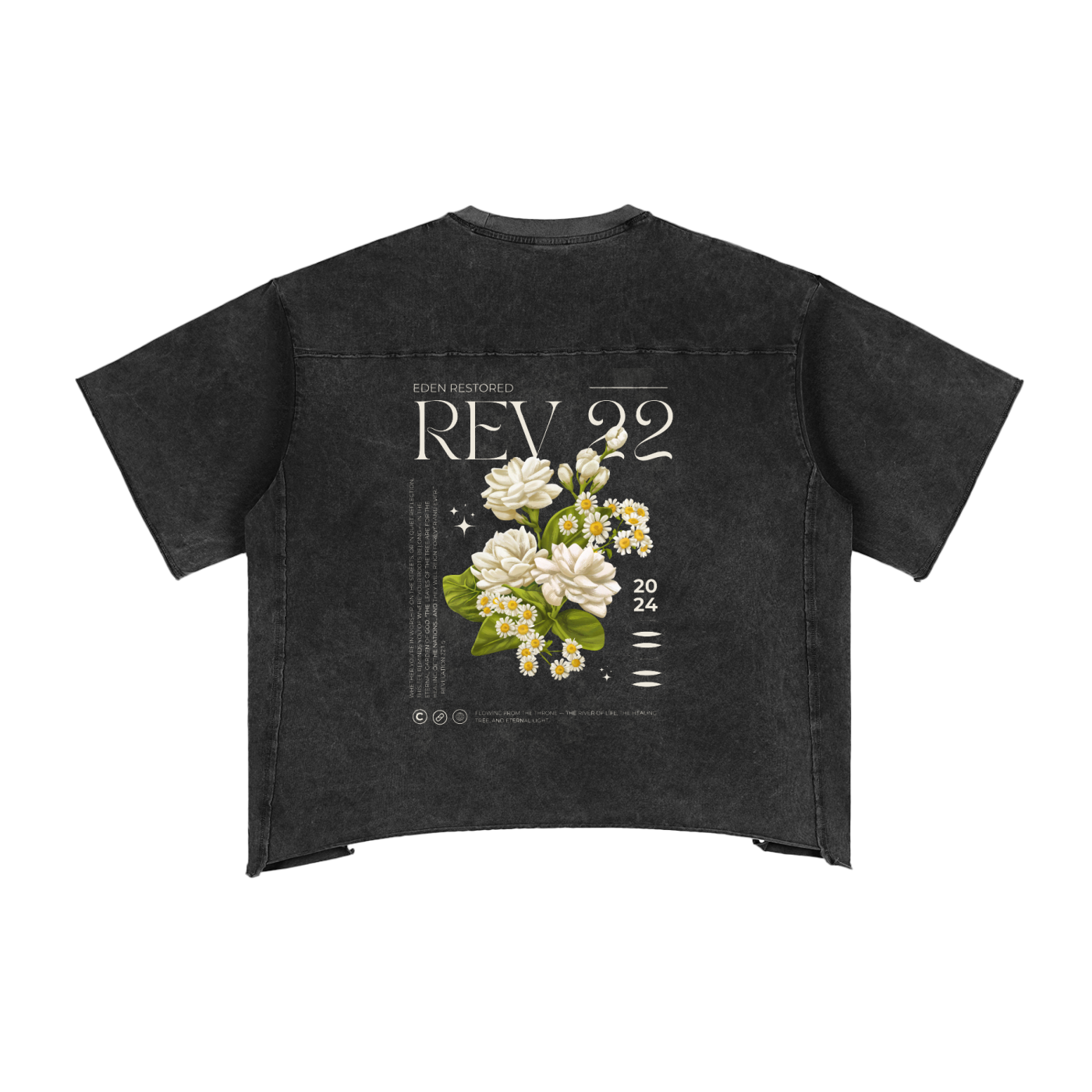 Heavens Garden Unisex “Eden Restored” Revelation 22 Raw Edge Snow Washed Boxy T-Shirt