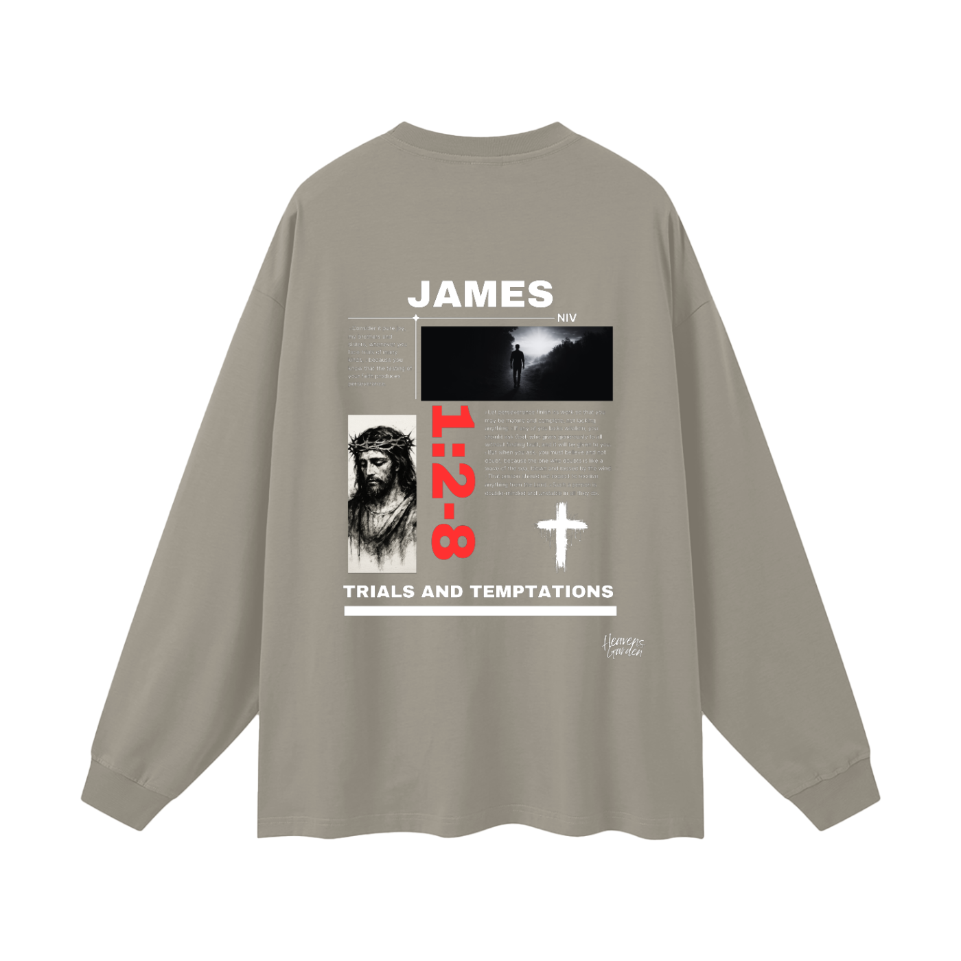 JAMES 1:2-8 “Trials & Temptations” Oversized Long Sleeve Tee – Heaven’s Garden