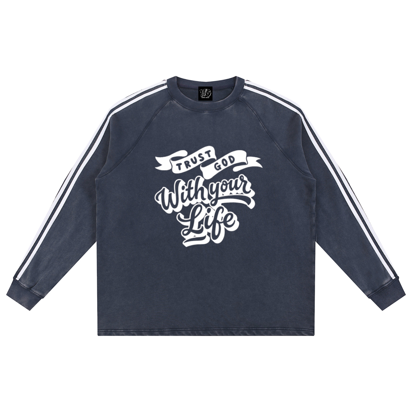 “Trust God with you Life" Snow-Washed Contrast Tape Sweatshirt