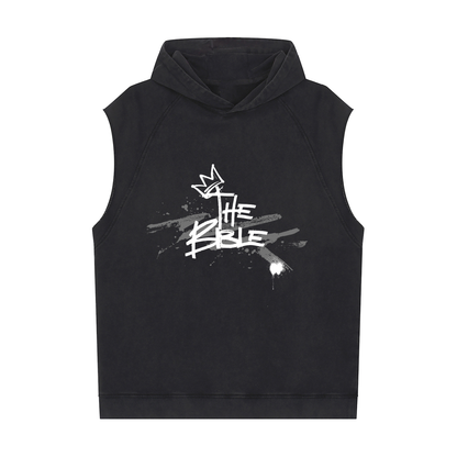"The Bible” Sleeveless Heavyweight Training Hoodie – Built on Faith (Joshua 1:9)