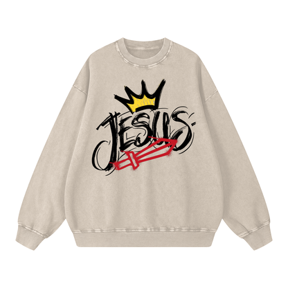 Crowned Savior Snow Washed Oversized Sweatshirt