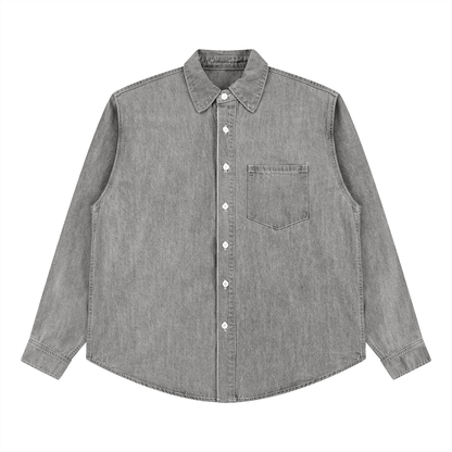 Unisex Vintage Wash Denim Button-Up Shirt