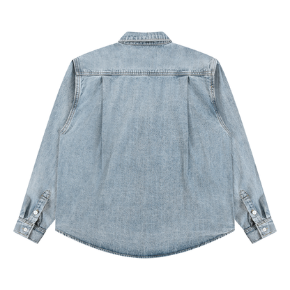 Unisex Vintage Wash Denim Button-Up Shirt