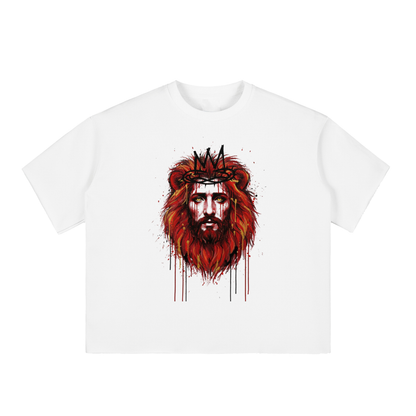 "Lion of Judah" Revelation 5:5 Paint Drip Graphic Boxy Half-Sleeve Raw-Edge T-Shirt