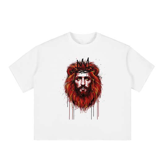 "Lion of Judah" Revelation 5:5 Paint Drip Graphic Boxy Half-Sleeve Raw-Edge T-Shirt