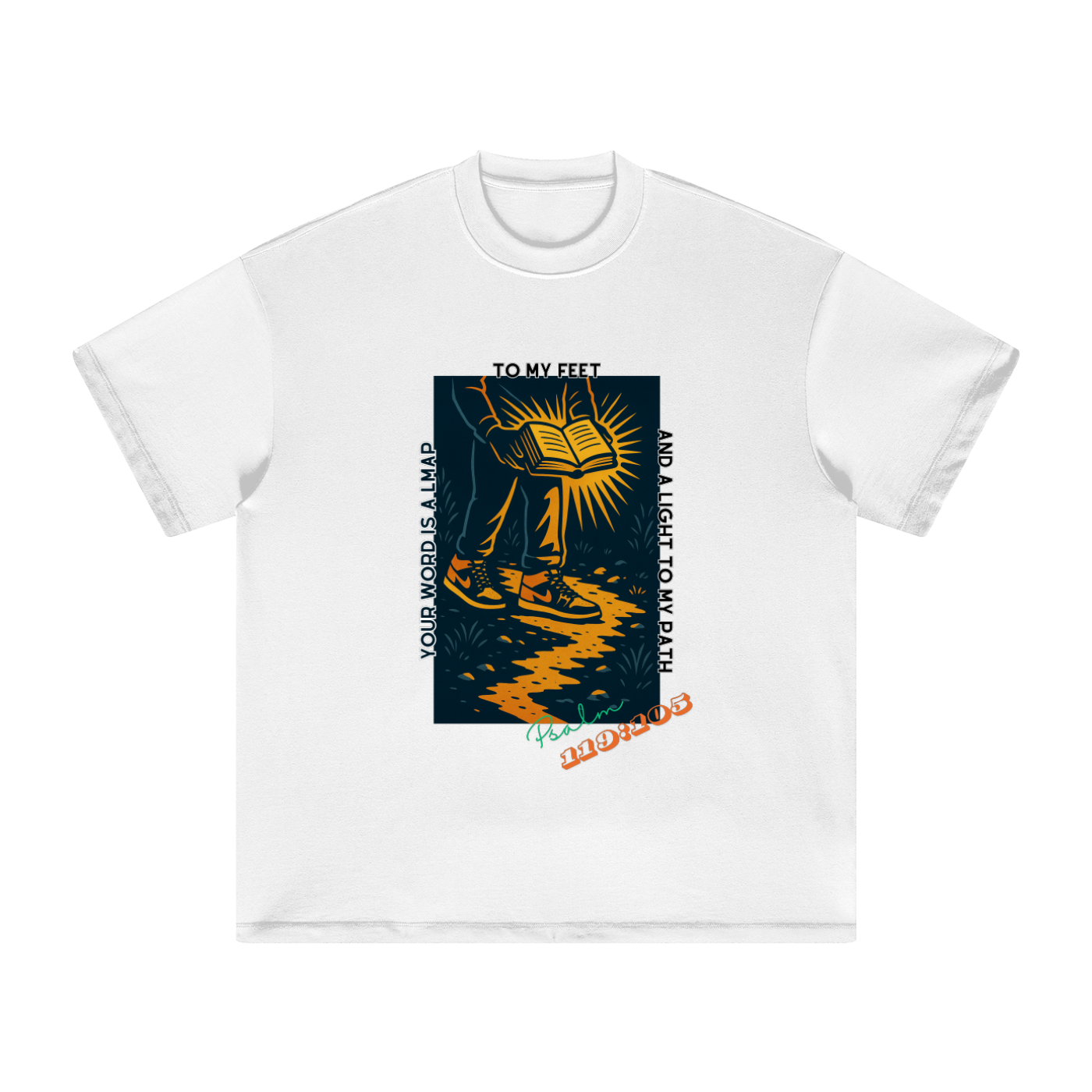 “Lamp to My Feet” Earth Tone Heavyweight Tee (White) – Psalm 119:105 Edition