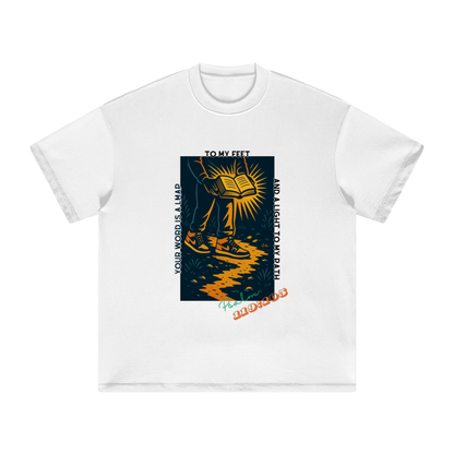 “Lamp to My Feet” Earth Tone Heavyweight Tee (White) – Psalm 119:105 Edition
