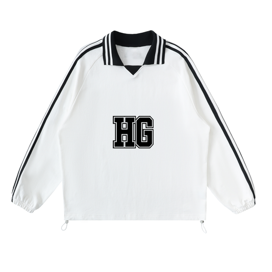 Heavens Garden John 14:14 Varsity-Striped Lapel Sweatshirt – White