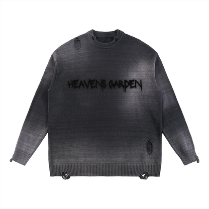 Sun-Fade Distressed “Heaven’s Garden” Crewneck Sweater (Black)