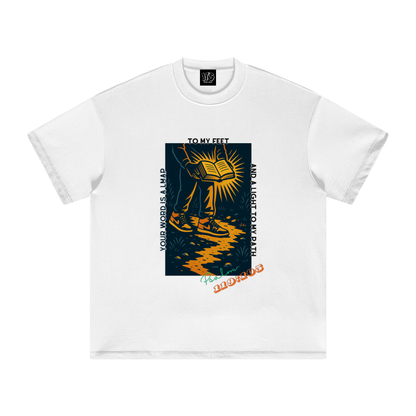 “Lamp to My Feet” Earth Tone Heavyweight Tee (White) – Psalm 119:105 Edition