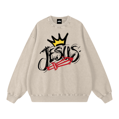 Crowned Savior Snow Washed Oversized Sweatshirt