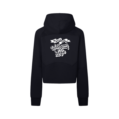 “Trust God With Your Life” Cropped Zip-Through Hoodie