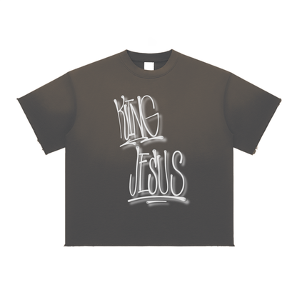 “King Jesus” Sun Fade Raw Edge Tee – Heaven’s Garden Edition