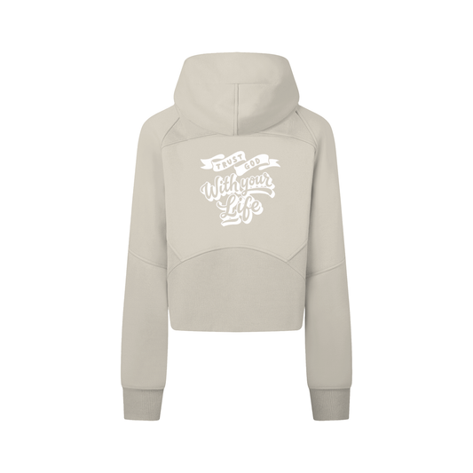 “Trust God With Your Life” Cropped Zip-Through Hoodie