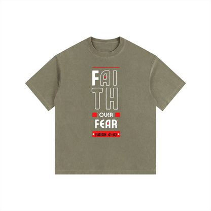 The Fearless Tee: "Faith Over Fear" Isaiah 41:10 Vintage Washed Oversized T-Shirt