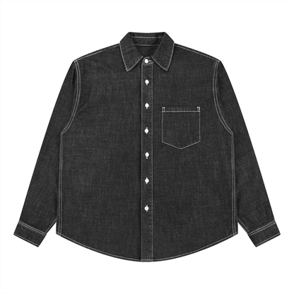Unisex Vintage Wash Denim Button-Up Shirt