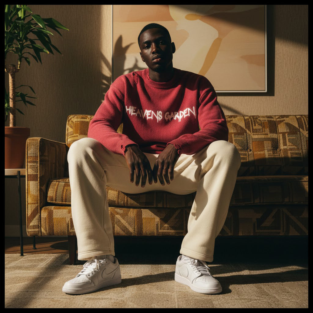 Sun-Fade Distressed “Heaven’s Garden” Crewneck Sweater