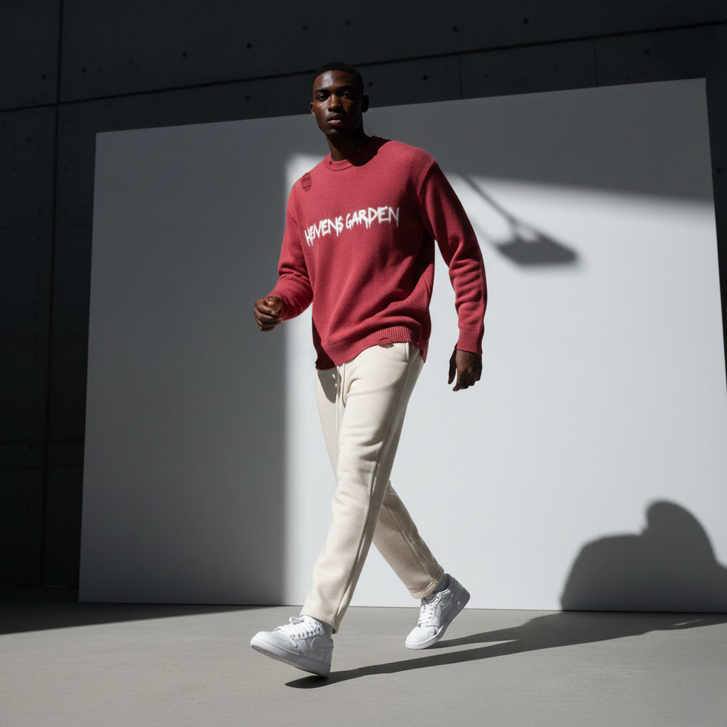 Sun-Fade Distressed “Heaven’s Garden” Crewneck Sweater