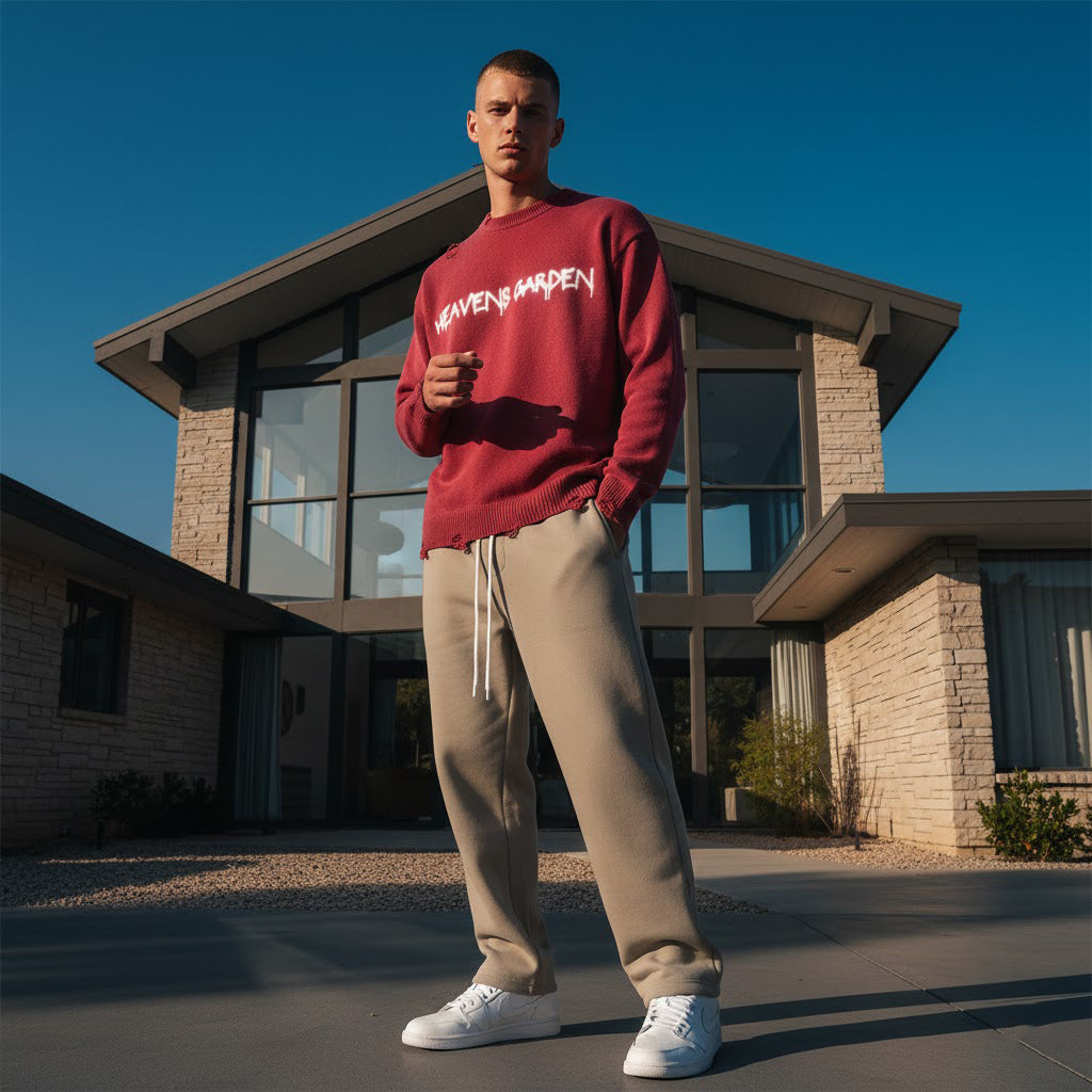 Sun-Fade Distressed “Heaven’s Garden” Crewneck Sweater