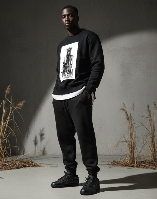 “THE SON” Illustrated Fleece Side-Slit Crewneck