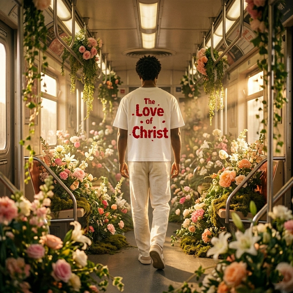 “The Love of Christ” Rose Petal Graphic Boxy T-Shirt