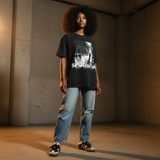 "Matthew 7:13-14" The Narrow Way, Choose wisely Snow Washed Oversized Cotton T-Shirt