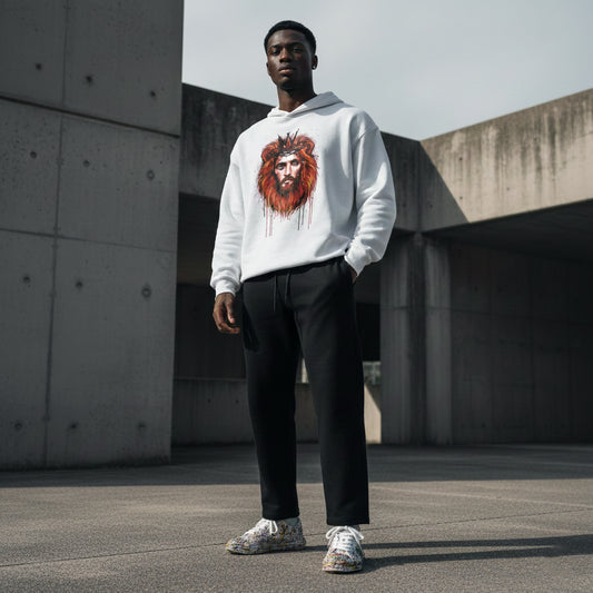 "Lion of Judah" Revelation 5:5 Paint Drip Graphic Heavyweight Oversized Drawstring Hem Hoodie