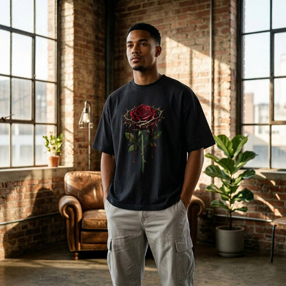 The Rose of Gethsemane – Crown of Thorns Loose Boxy T-Shirt