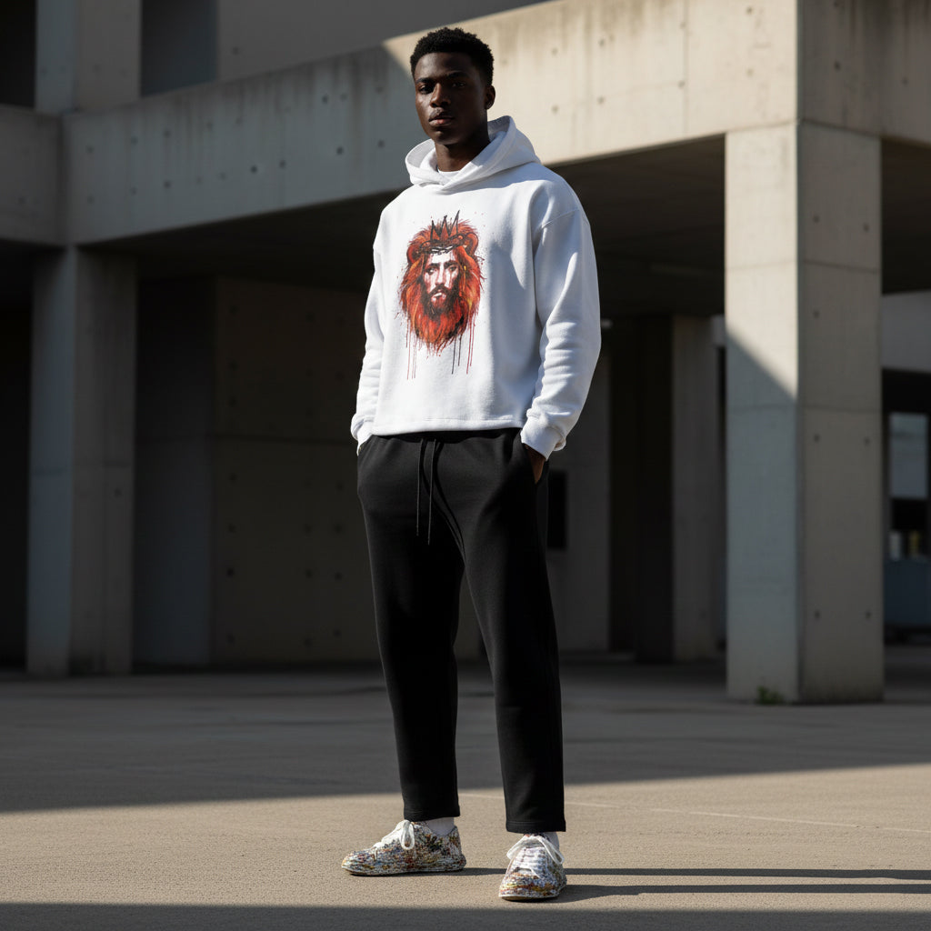 "Lion of Judah" Revelation 5:5 Paint Drip Graphic Heavyweight Oversized Drawstring Hem Hoodie