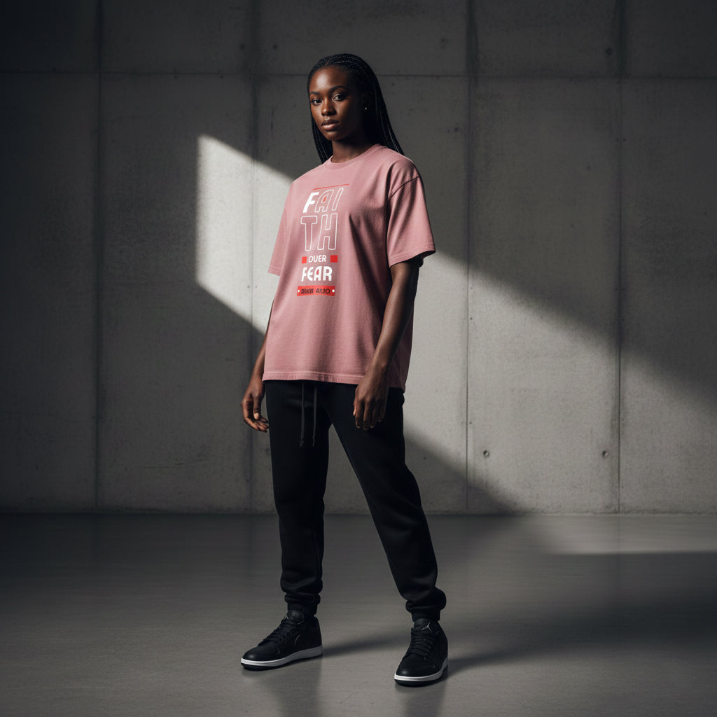 The Fearless Tee: "Faith Over Fear" Isaiah 41:10 Vintage Washed Oversized T-Shirt