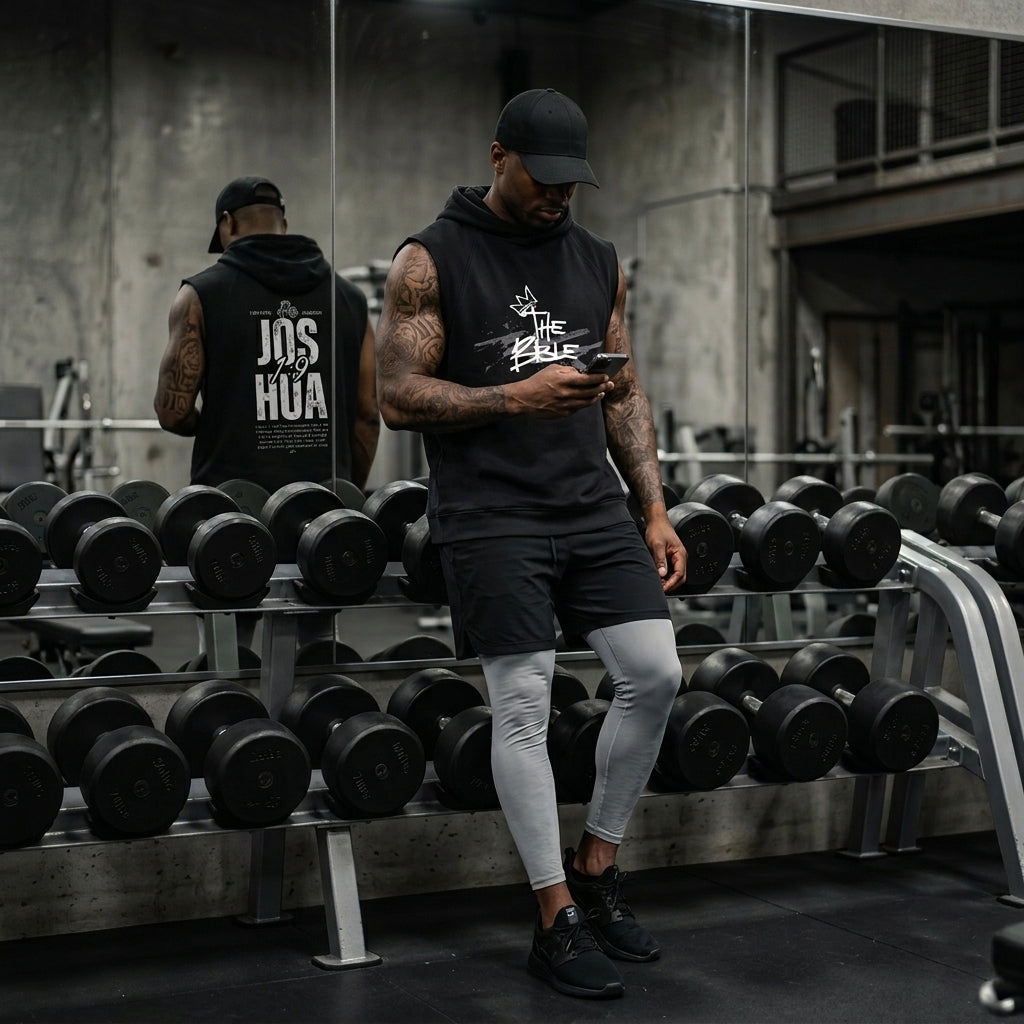 "The Bible” Sleeveless Heavyweight Training Hoodie – Built on Faith (Joshua 1:9)