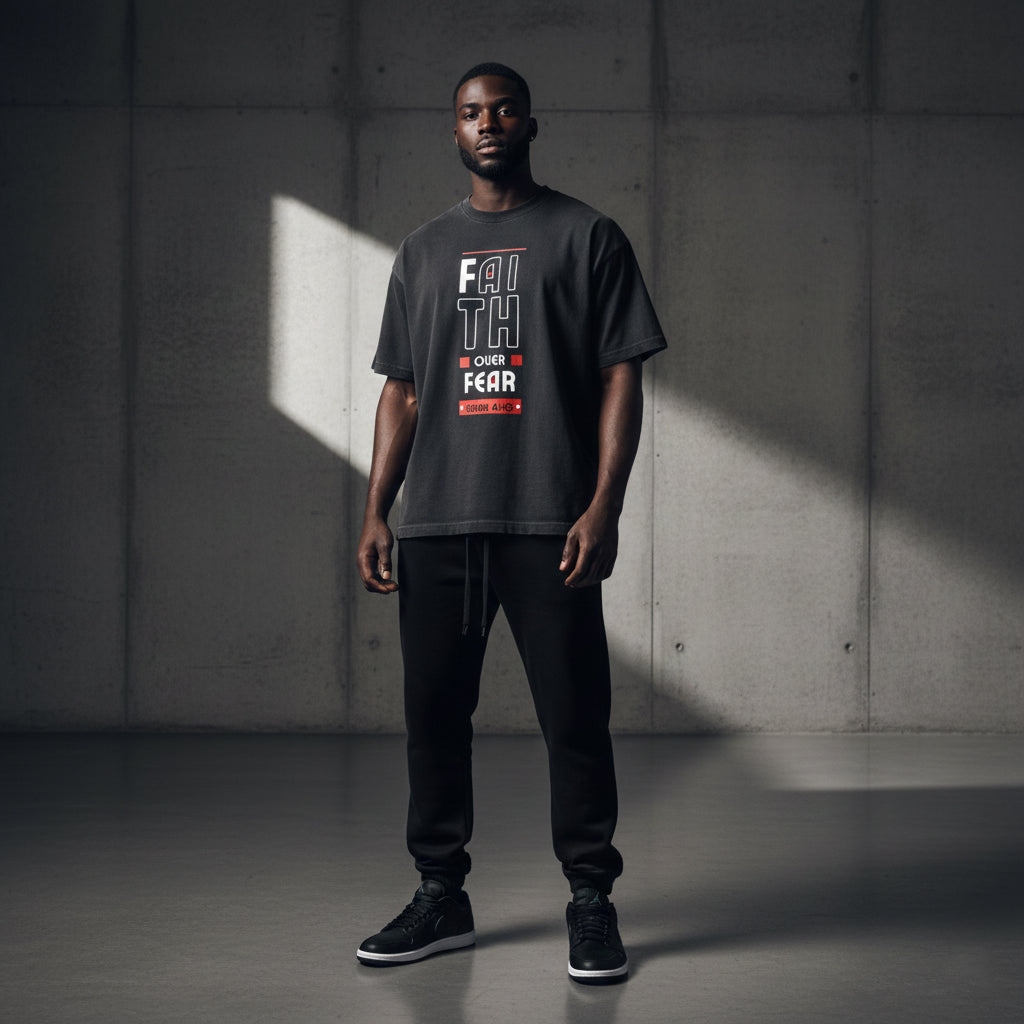 The Fearless Tee: "Faith Over Fear" Isaiah 41:10 Vintage Washed Oversized T-Shirt