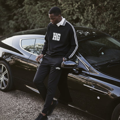 Heavens Garden Unisex John 14:14 Varsity-Striped Lapel Sweatshirt – Black