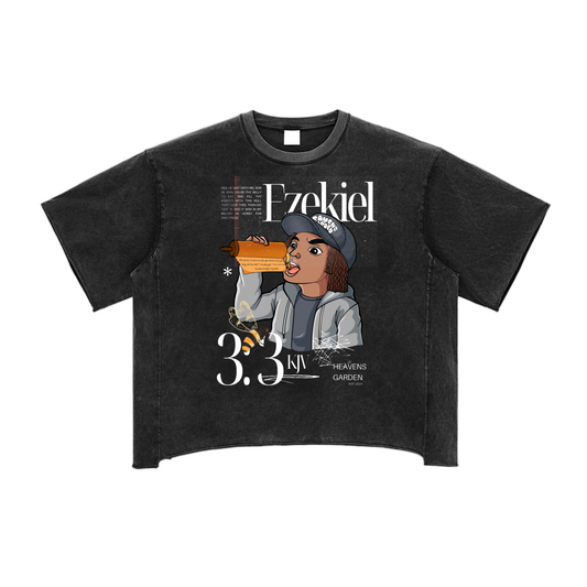 Heavens Garden Unisex Ezekiel 3:3 Raw Edge Snow Washed Boxy T-Shirt