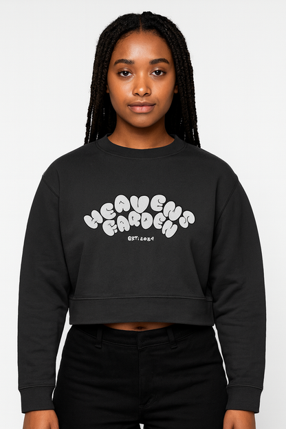 Heavens Garden “Bubble Logo” Woman Embroidered Heavyweight Crop Crew – Kingdom Comfort Edition