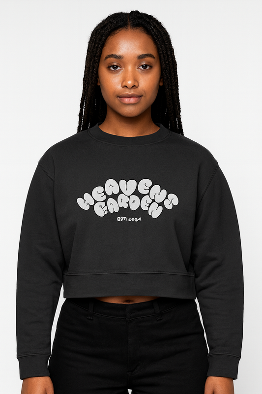 Heavens Garden “Bubble Logo” Woman Embroidered Heavyweight Crop Crew – Kingdom Comfort Edition