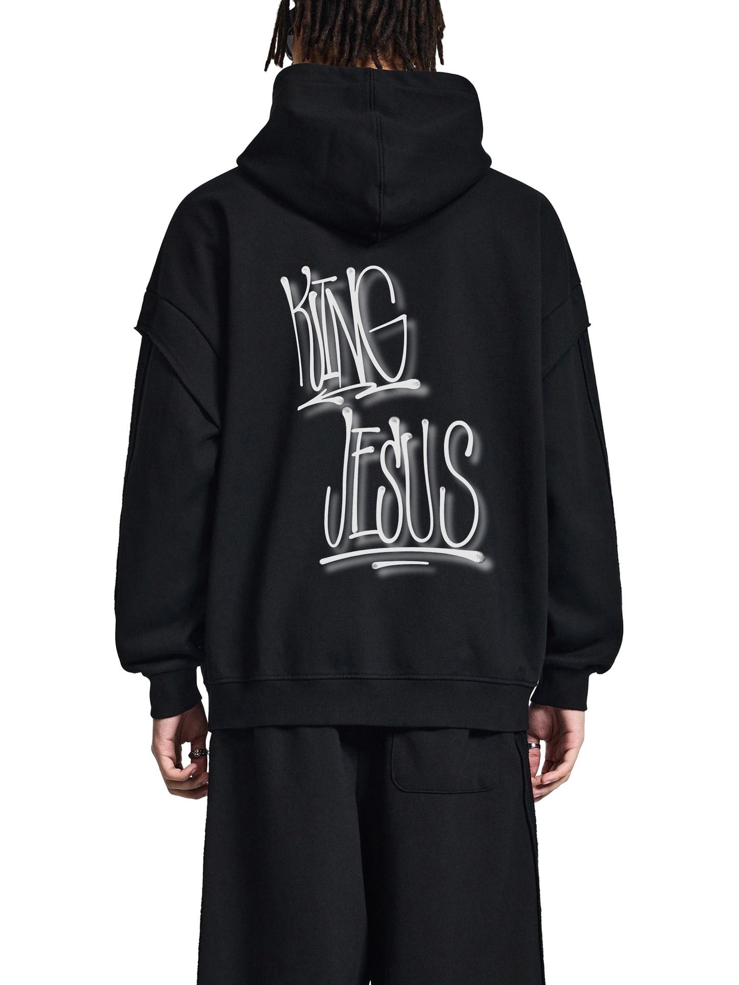“KING JESUS” Double Layered Contrast Tape Hoodie — Heaven’s Garden Raw Edge Edition