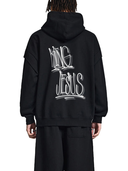 “KING JESUS” Double Layered Contrast Tape Hoodie — Heaven’s Garden Raw Edge Edition