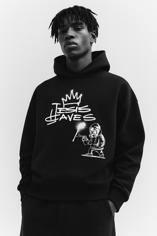 “Jesus Saves” Graffiti Crown Box Hoodie – Heaven’s Garden Men’s Collection