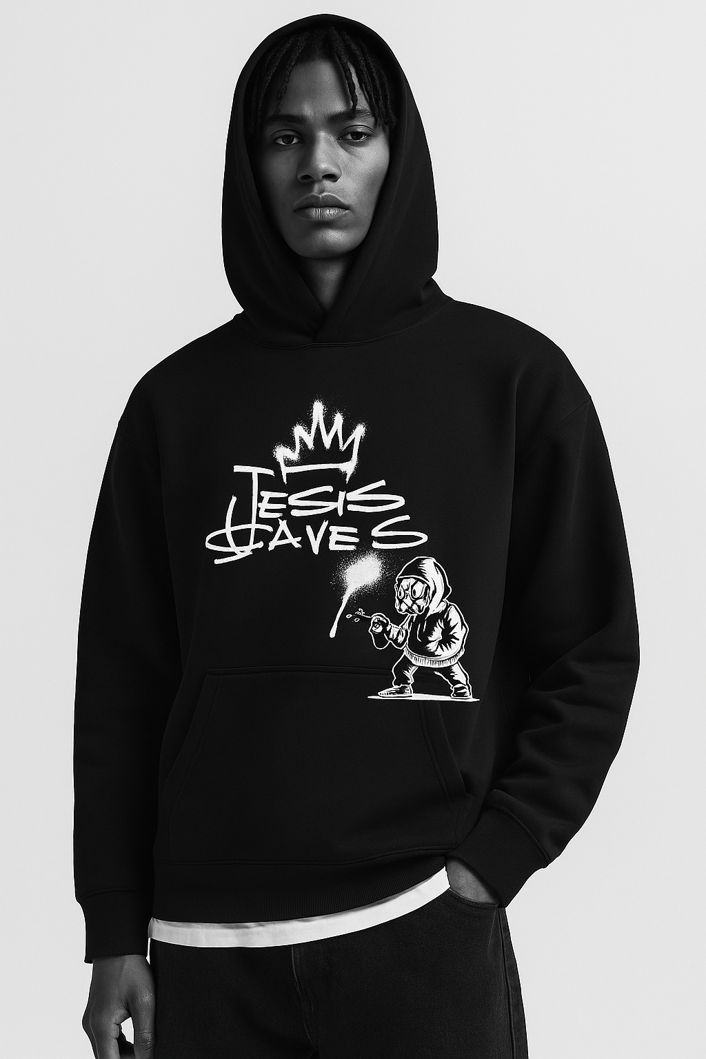 “Jesus Saves” Graffiti Crown Box Hoodie – Heaven’s Garden Men’s Collection