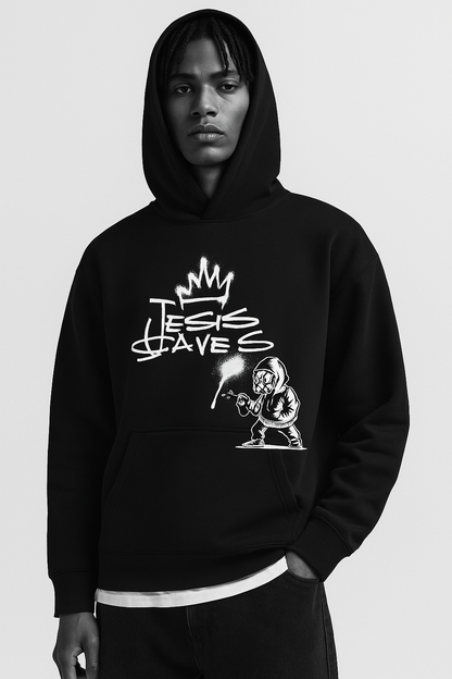 “Jesus Saves” Graffiti Crown Box Hoodie – Heaven’s Garden Men’s Collection