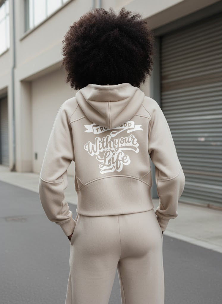 “Trust God With Your Life” Cropped Zip-Through Hoodie