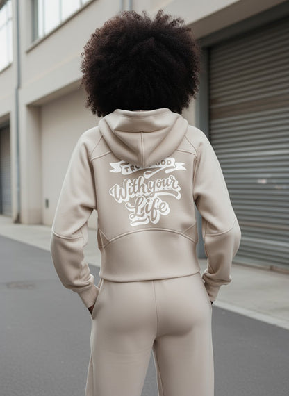 “Trust God With Your Life” Cropped Zip-Through Hoodie